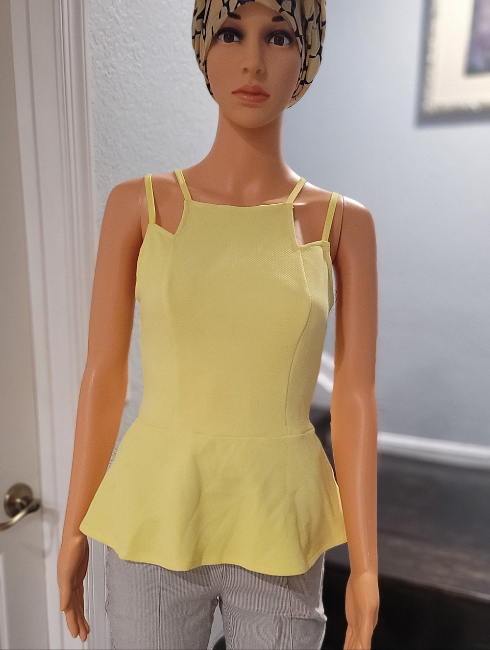 Material Girl Yellow Peplum Tank Top with Double Straps